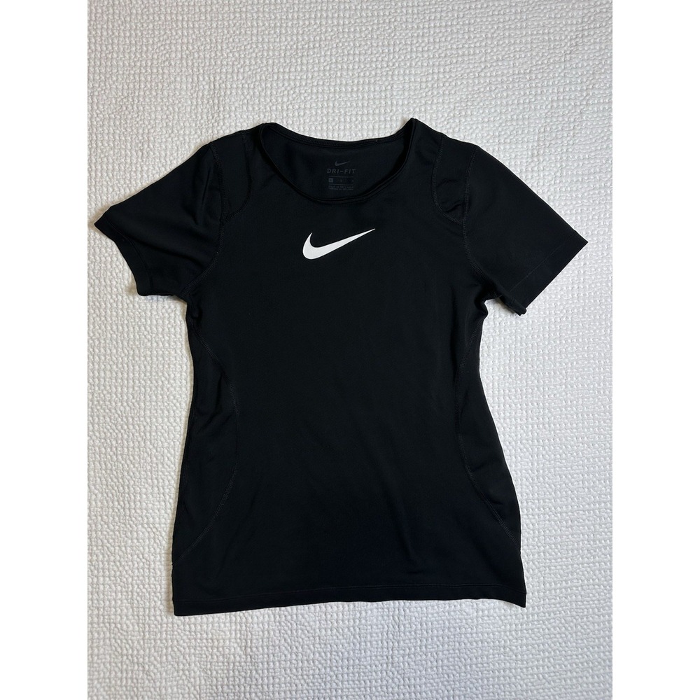 Nike Dri-FIT Black Short Sleeve‎ Athletic Shirt Swoosh Women's Large Running Top